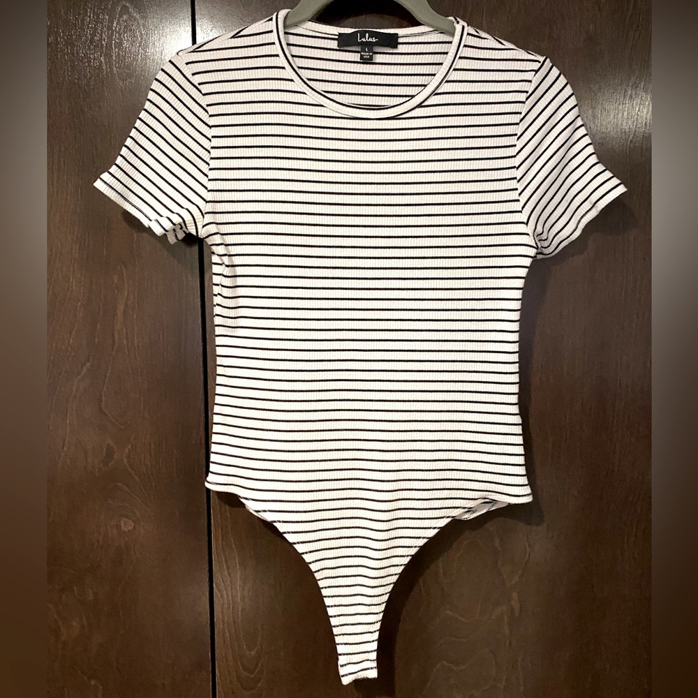 Lulus white & Black Striped Body Suit